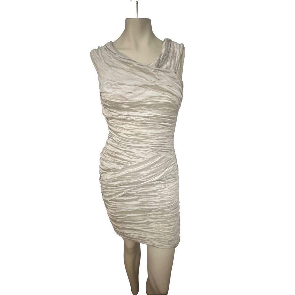 Nicole Miller Women's Ruched Surplice Bodycon Mini Dress Light Silver Size 10